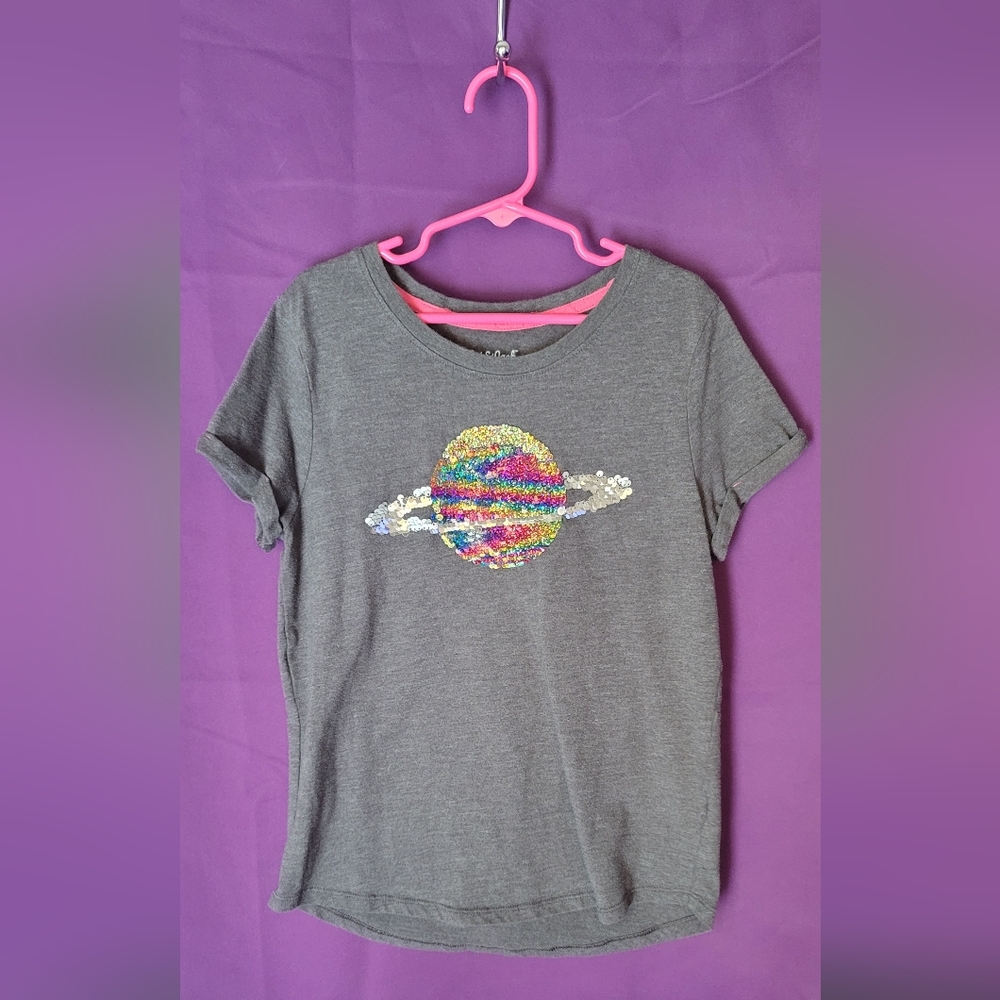 Cat & Jack Charcoal Tee with Flip Sequin Planet